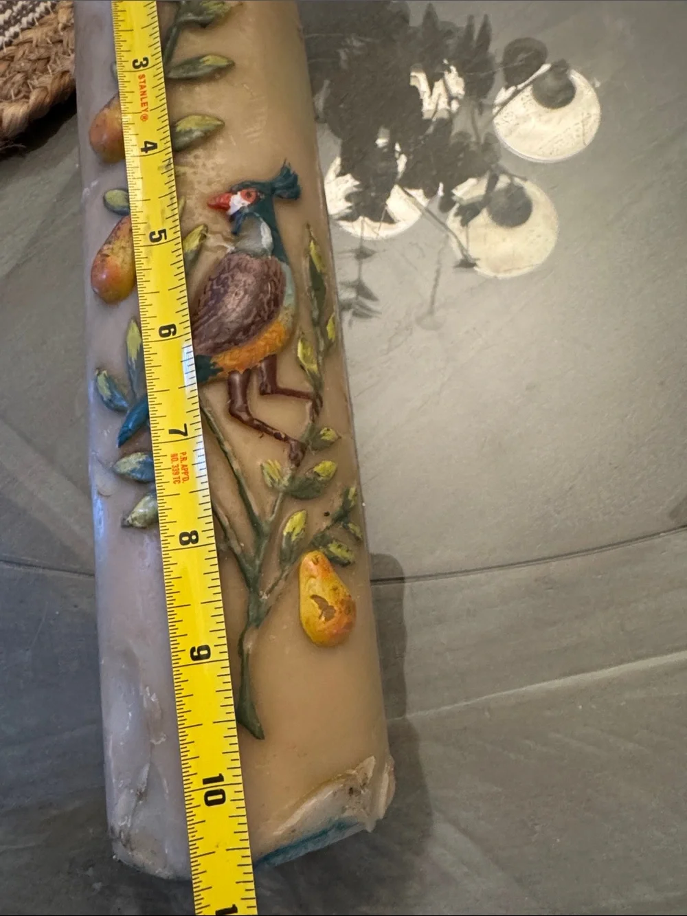 Vintage Colonial Candle pillar candle with partridge design.